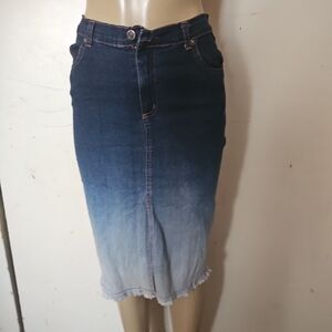 Ombre Denim Midi Pencil Skirt - Blue